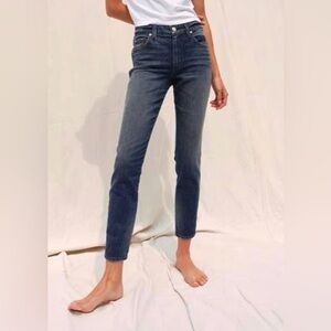 AMO Stix Crop Jeans Forever Blue Distressed Hem Size 24